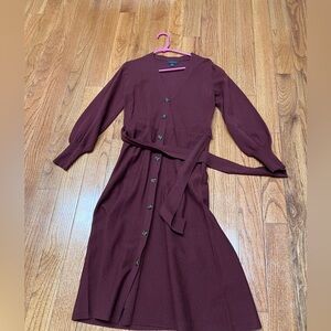 Ann Taylor Deep Burgundy Long Sleeve Dress